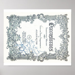 Poster Partition vintage - Greensleeves Autographiés