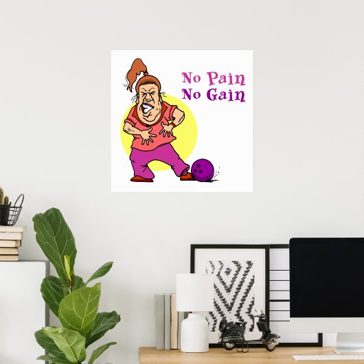 Poster pas de douleur pas de gain drôle bowling design (Bureau à domicile)
