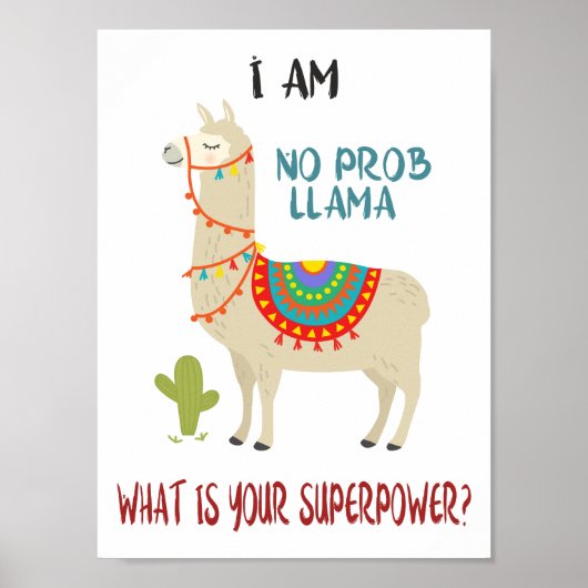 Poster Pas de problème Llama No Prob Llama Superpower Fun (Devant)