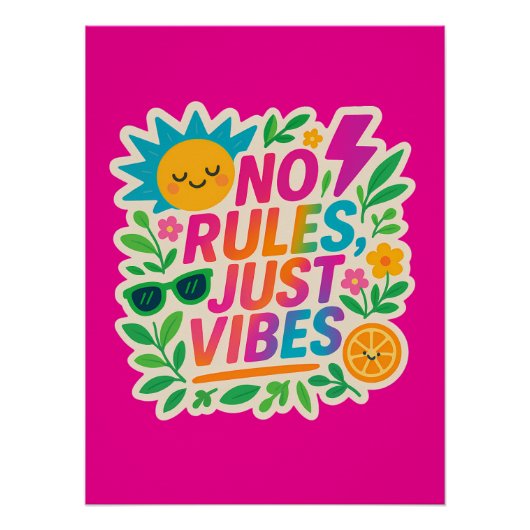 Poster Pas de règles Vibes - Neon Gradient Kawaii-Punk Ty (Devant)