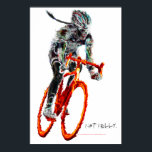 Poster Pas Frilly. Cycliste féminin et flammes<br><div class="desc">Une cycliste en flammes surréalistes avec sa moto fumante. Elle n'est vraiment pas frileuse. Elle est amusante.</div>
