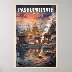 Poster Pashupatinath Nepal Voyage Rétro