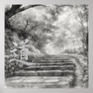 Poster Passage Silencieux — 道 (Le Chemin) Peinture à l'en