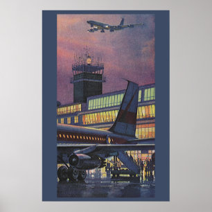 Poster Passagers d'affaires vintage dans un avion à l'aér