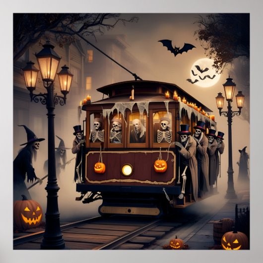 Poster passagers squelettes en téléphérique halloween (Devant)