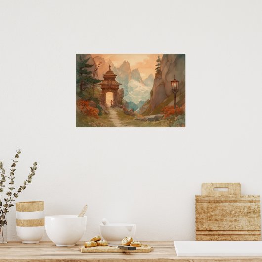 Poster Passerelle d'aquarelle vers un nouveau monde (Cuisine)