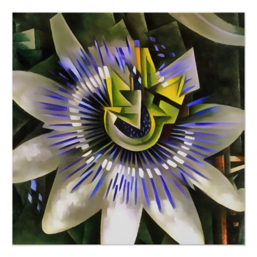 Poster Passiflora Passion Fleur De Style Art Géométrique (Devant)