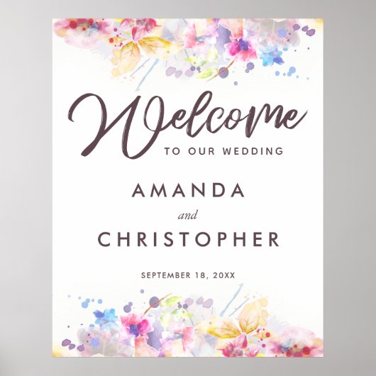Poster Pastel Aquarelle Floral Mariage d'accueil (Devant)