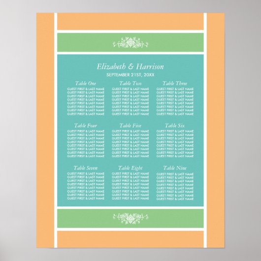 Poster Pastel Block - Tropical Colours - Seating Chart (Devant)