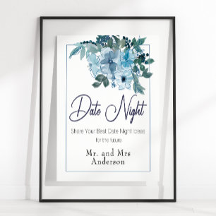 Poster Pastel Blue Elegant Rose Mariage Date Nuit