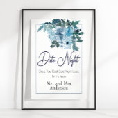 Poster Pastel Blue Elegant Rose Mariage Date Nuit