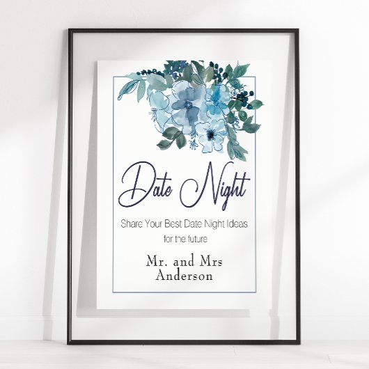 Poster Pastel Blue Elegant Rose Mariage Date Nuit