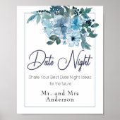 Poster Pastel Blue Elegant Rose Mariage Date Nuit (Devant)