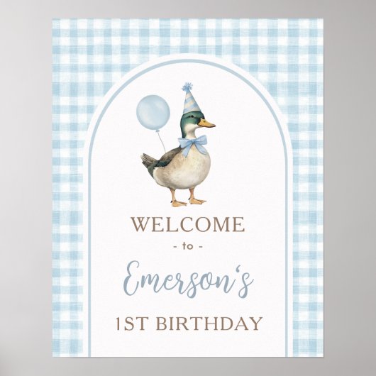 Poster Pastel Blue One Lucky Duck 1er Anniversaire Bienve (Devant)