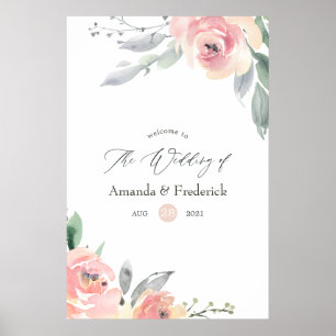 Poster Pastel Blush rose Mariage Floral Bienvenue