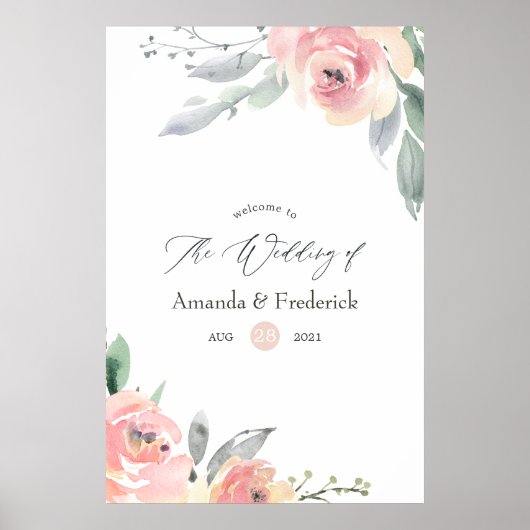 Poster Pastel Blush rose Mariage Floral Bienvenue (Devant)