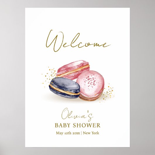 Poster Pastel Bonjour Bébé Macarons Baby shower Bienvenue (Devant)