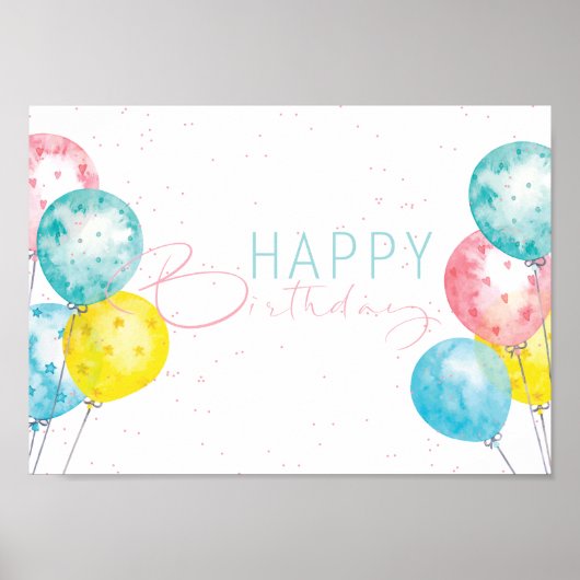 Poster Pastel Bright aquarelle Joyeux anniversaire (Devant)