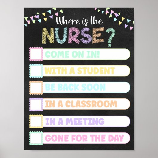 Poster Pastel Chalkboard Where's the Nurse Door Sign (Devant)