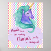 Poster Pastel Chevron Merci magique Unicorn Anniversaire (Devant)