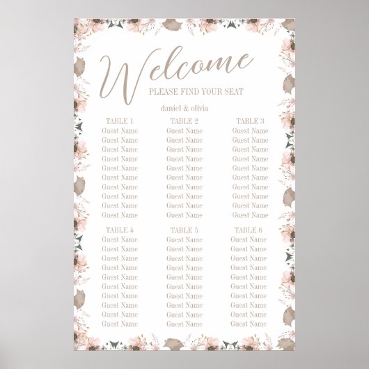 Poster Pastel Color Floral Mariage Cartes de sièges (Devant)