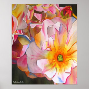 Poster Pastel Cornelia Rose aquarelle peinture