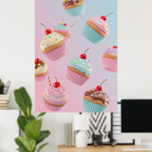 Poster Pastel Cupcake Pattern on Pink (Bureau à domicile)