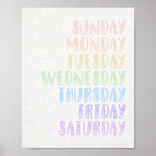 Poster Pastel Days of the Week Infirmière d'éducation Imp