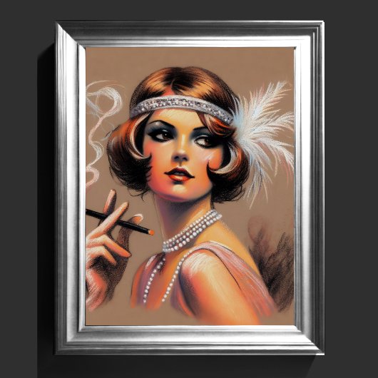 Poster Pastel Dessin 1920 Flapper Girl Fumer II