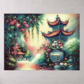 Poster Pastel Dessin Ancien Vase De Pagode Fleurs (Devant)