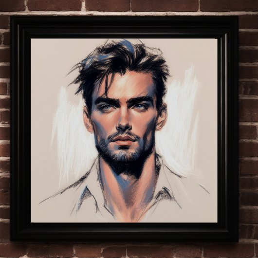 Poster Pastel Dessin Beau Homme Bleu Yeux Beauté