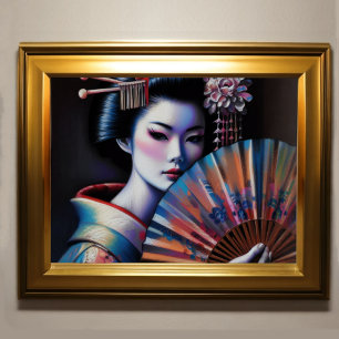 Poster Pastel Dessin Belle Japonaise Femme Fan