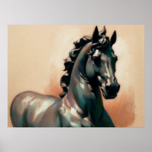 Poster Pastel Dessin Bronze Cheval Statue (Devant)