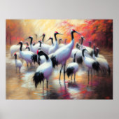 Poster Pastel Dessin Chinois Grues À Couronnes Rouges Ali (Devant)