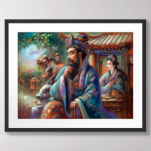 Pastel Dessin Chinois Homme Vaches Femme