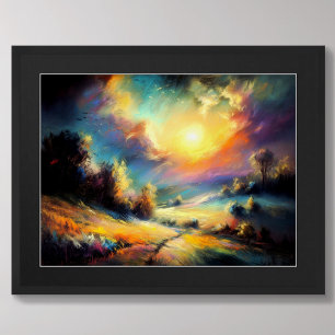 Poster Pastel Dessin Colorful Nighttime Paysage Lune