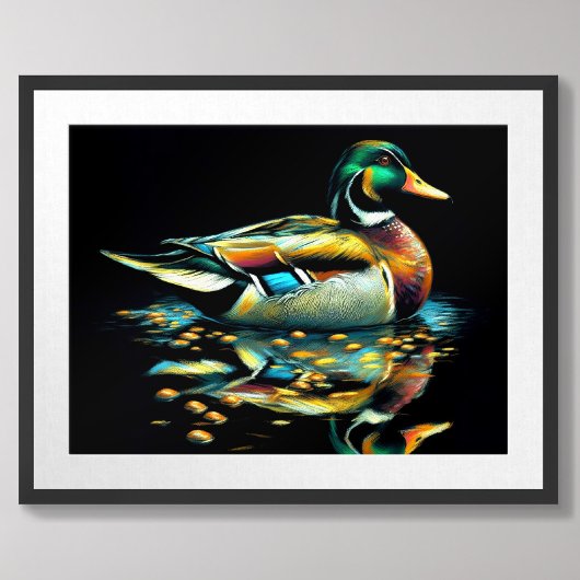 Poster Pastel Dessin de canard sur l'eau