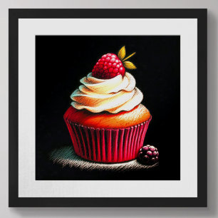 Poster Pastel Dessin Framboise Cupcake