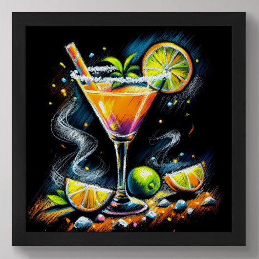 Poster Pastel Dessin Orange Rose Cocktail Citrus Slices