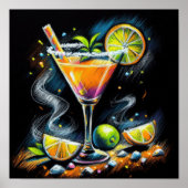 Poster Pastel Dessin Orange Rose Cocktail Citrus Slices (Devant)