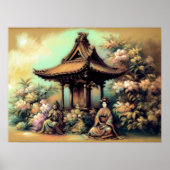 Poster Pastel Dessin Pagode Ancienne Fleur Bush (Devant)