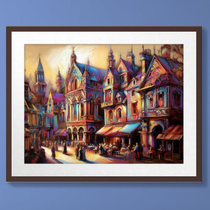 Poster Pastel Dessin Vieille Ville Européenne