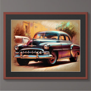 Poster Pastel Dessin Voiture Vintage 1950