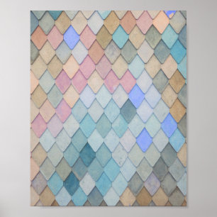 Poster Pastel Diamond Motif Mermaid bleu rose vert