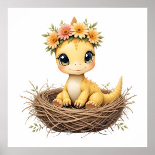 Poster Pastel Dino Baby Room Art - Aquarelle Dinosaur