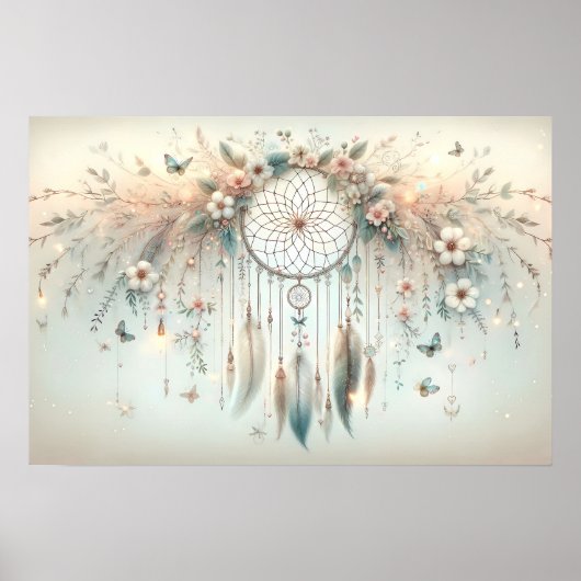 Poster Pastel Floral Butterfly Dreamcatcher (Devant)
