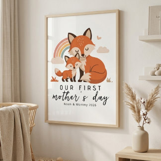 Poster Pastel Fox Mom Baby First Mother’s Day Nursery