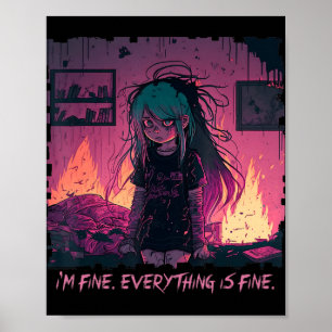 Poster Pastel Goth Menhera I'm Fine Sad Anime Girl Déplai