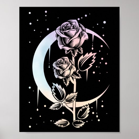 Poster Pastel Goth Moon Flower Witchy (Devant)