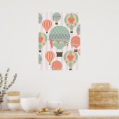 Poster Pastel Hot Air Balloons Monte Pink Strié Sky (Cuisine)